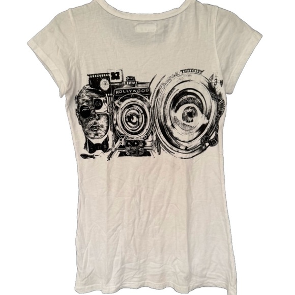 Lauren Moshi Tops - Lauren Moshi Women’s Camera Photography White Short Sleeve Size Small